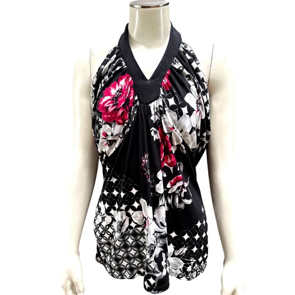 White House Black Market Halter Top Medium Floral Geometric Print Boho Chic - Picture 2 of 12